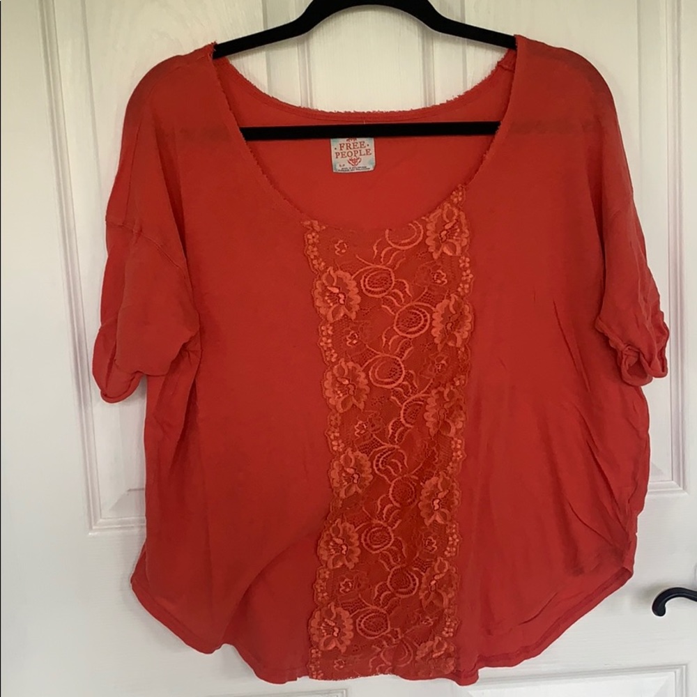 Free People Scoop hem tee with lace detail